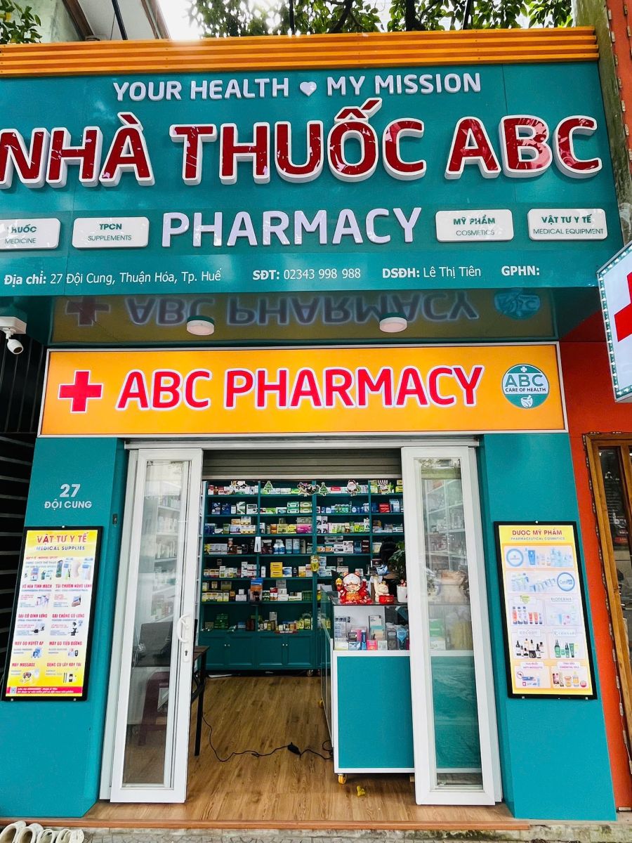 ABC Pharmacy 27 Doi Cung storefront in Hue, a pharmacy near me for travelers staying near Muong Thanh Holiday Hue