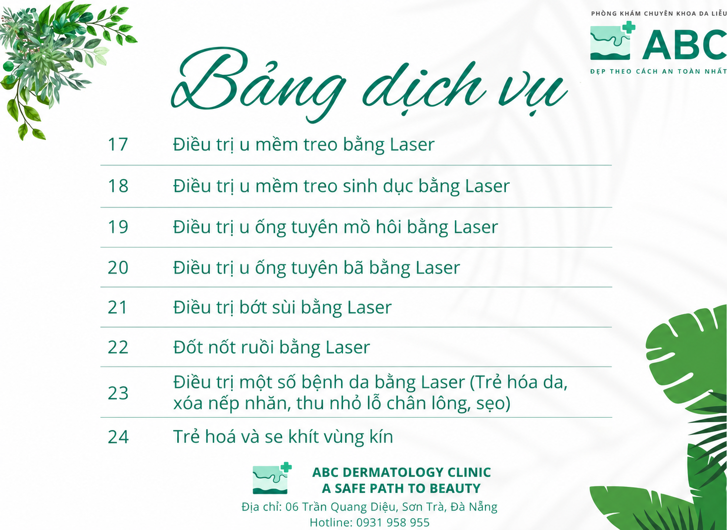 Các dịch vụ điều trị da liễu tại ABC