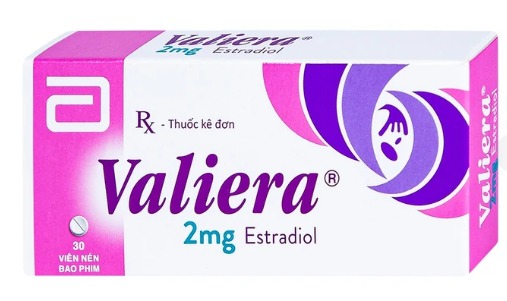Valiera 2mg estradiol box containing 30 film-coated tablets for prescription hormone therapy