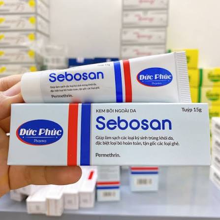 Sebosan permethrin skin protection gel displayed at ABC Pharmacy Hoi An