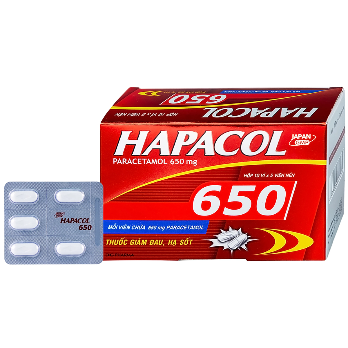 Hapacol 650 visible in a group photo of ankle-care products at ABC Pharmacy Da Nang