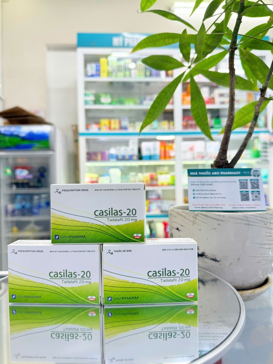 Casilas-20 tadalafil 20 mg medication displayed at ABC Pharmacy Da Nang